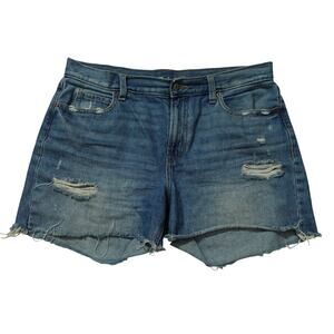 Old Navy Womens Slouchy Shorts High Rise Distressed Denim Raw Hem Blue Size 12